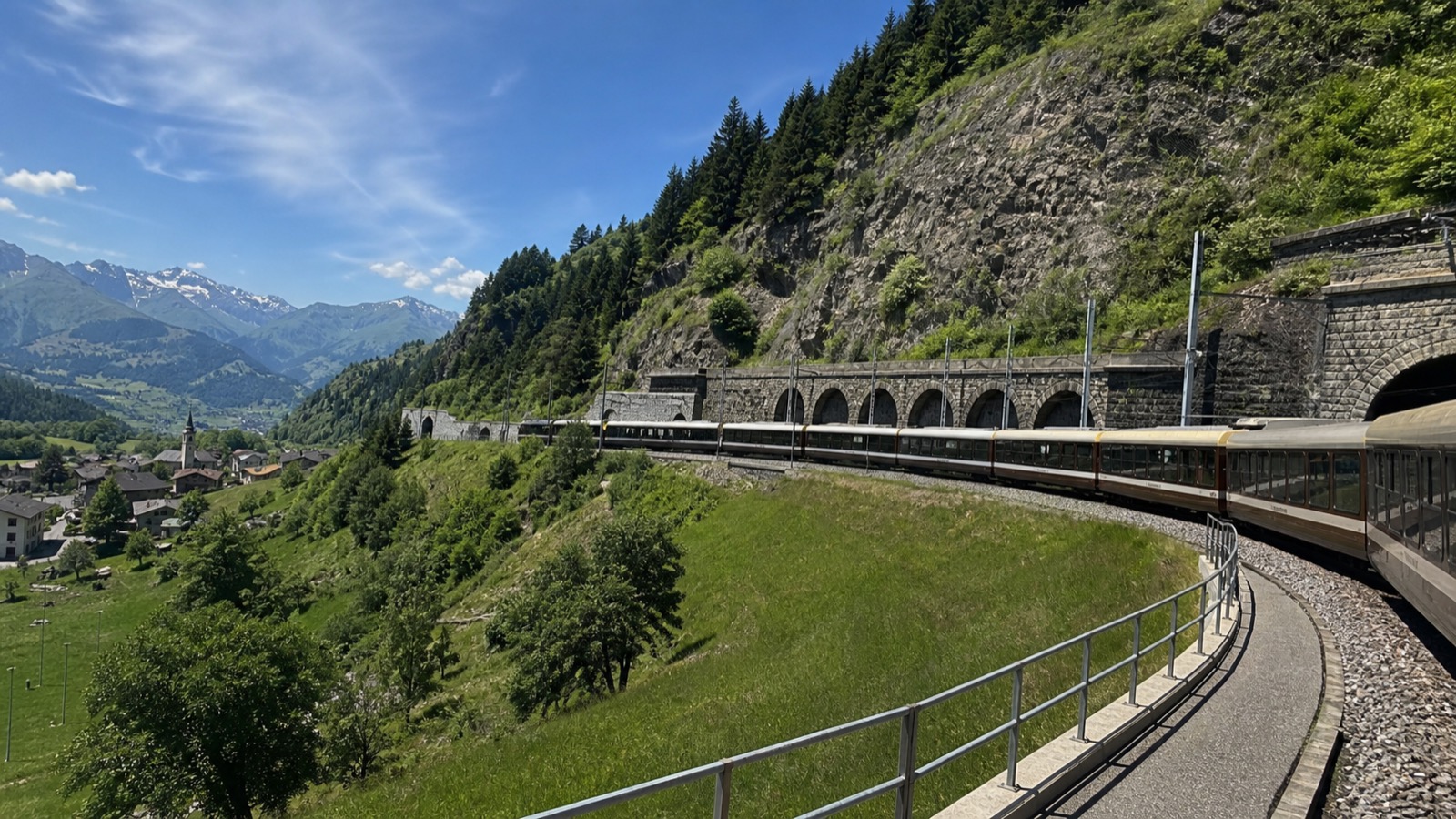 A panoramic train on the old Gotthard mountain railway